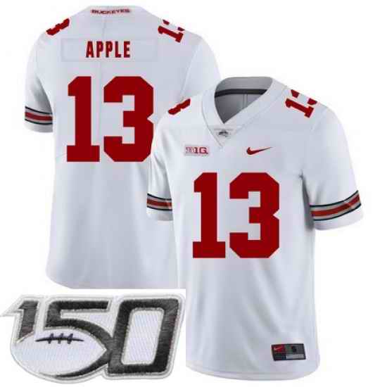 Ohio State Buckeyes 13 Eli Apple White Nike College Football Stitched 150th Anniversary Patch Jersey